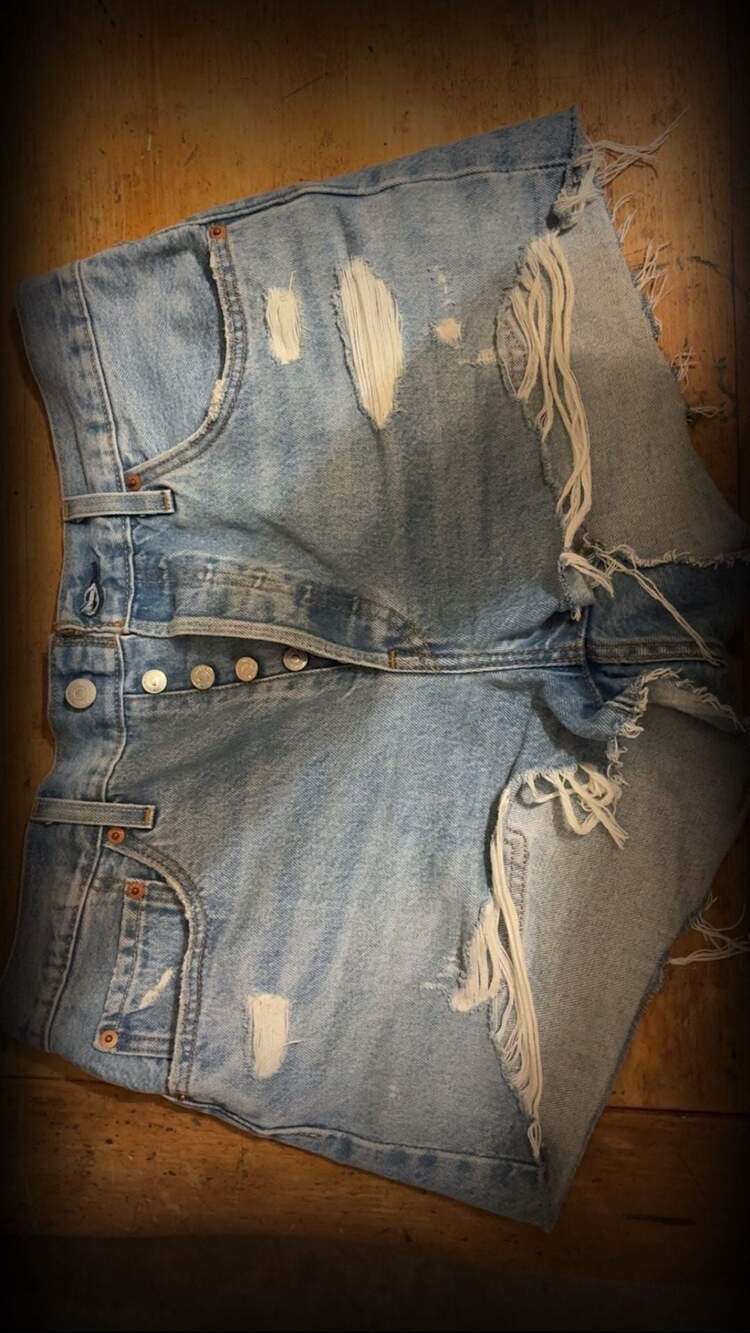 Levi's 501 Original Distressed High Rise Button-Fly Denim Shorts